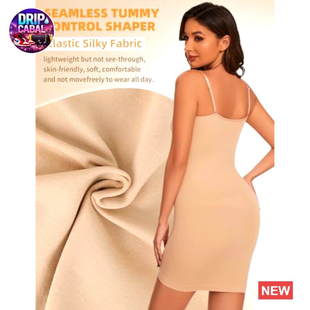 Seamless Shapewear Slip Dress Tummy Control Adjustable Straps Elegant Minimal - Picture 4 of 6